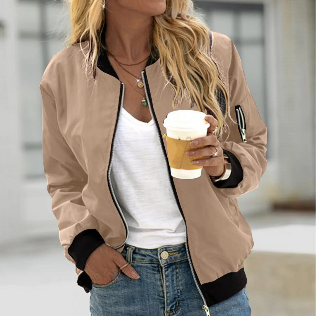 Sanne beige bomberjack met ritssluiting, vooraanzicht