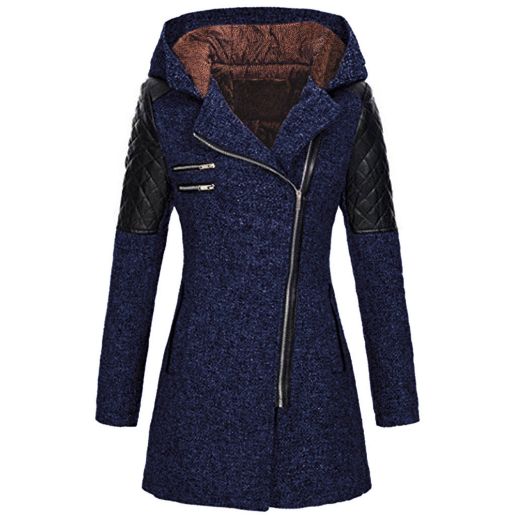 Sanne gewatteerde winterjas met fleecevoering, donkerblauw, vooraanzicht