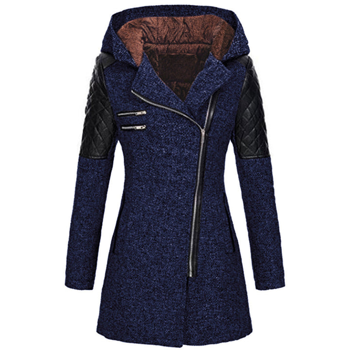 Sanne gewatteerde winterjas met fleecevoering, donkerblauw, vooraanzicht