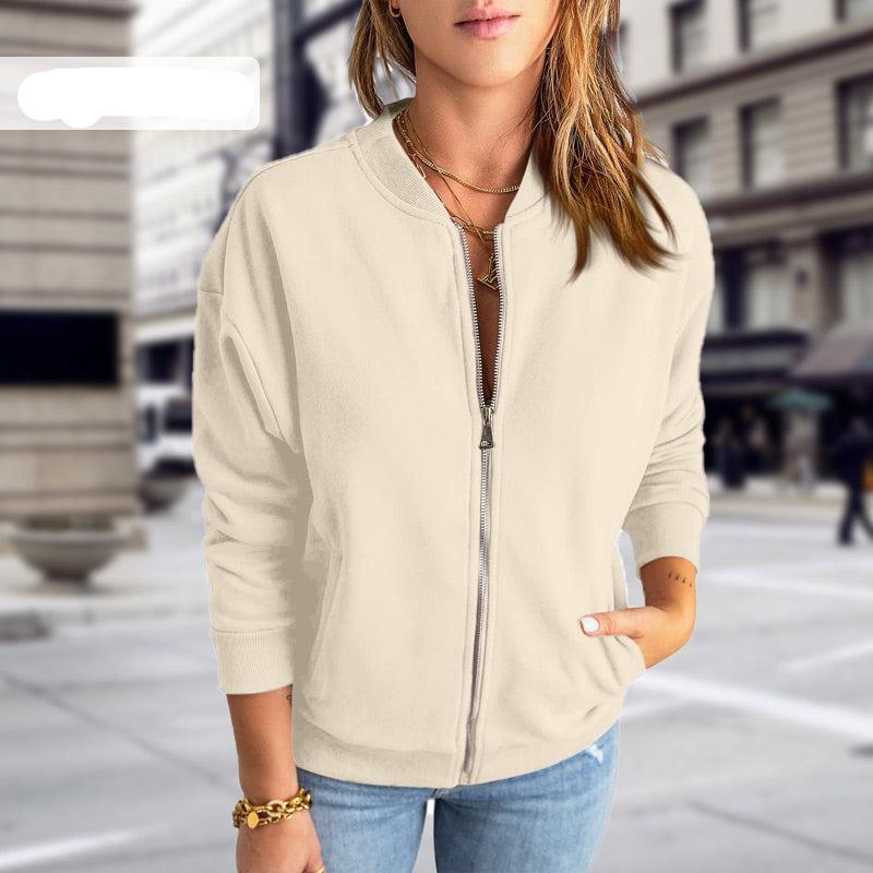 Sanne oversized bomberjack in cremewit met open ritssluiting, vooraanzicht
