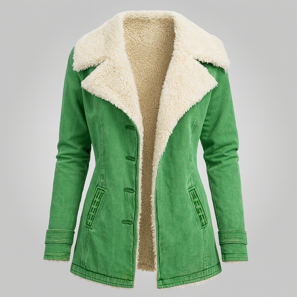 Sanne groene winterjas met teddyvoering op ledenpop