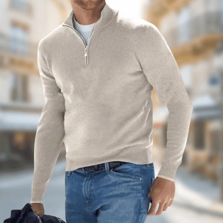 Sten beige rits kraag trui, vooraanzicht