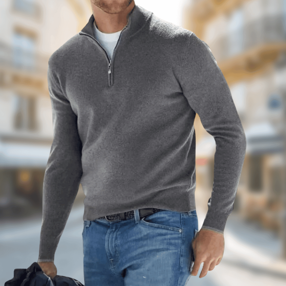 Sten beige rits kraag trui, vooraanzicht