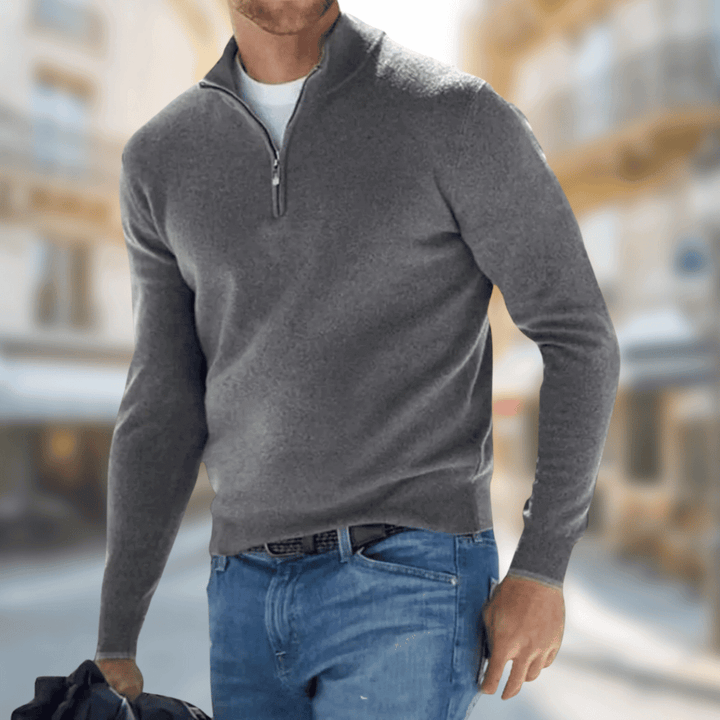 Sten beige rits kraag trui, vooraanzicht