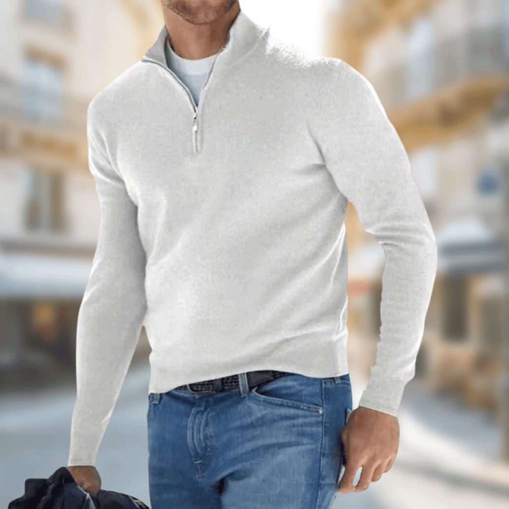 Sten beige rits kraag trui, vooraanzicht