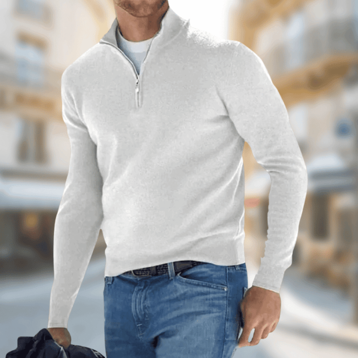 Sten beige rits kraag trui, vooraanzicht