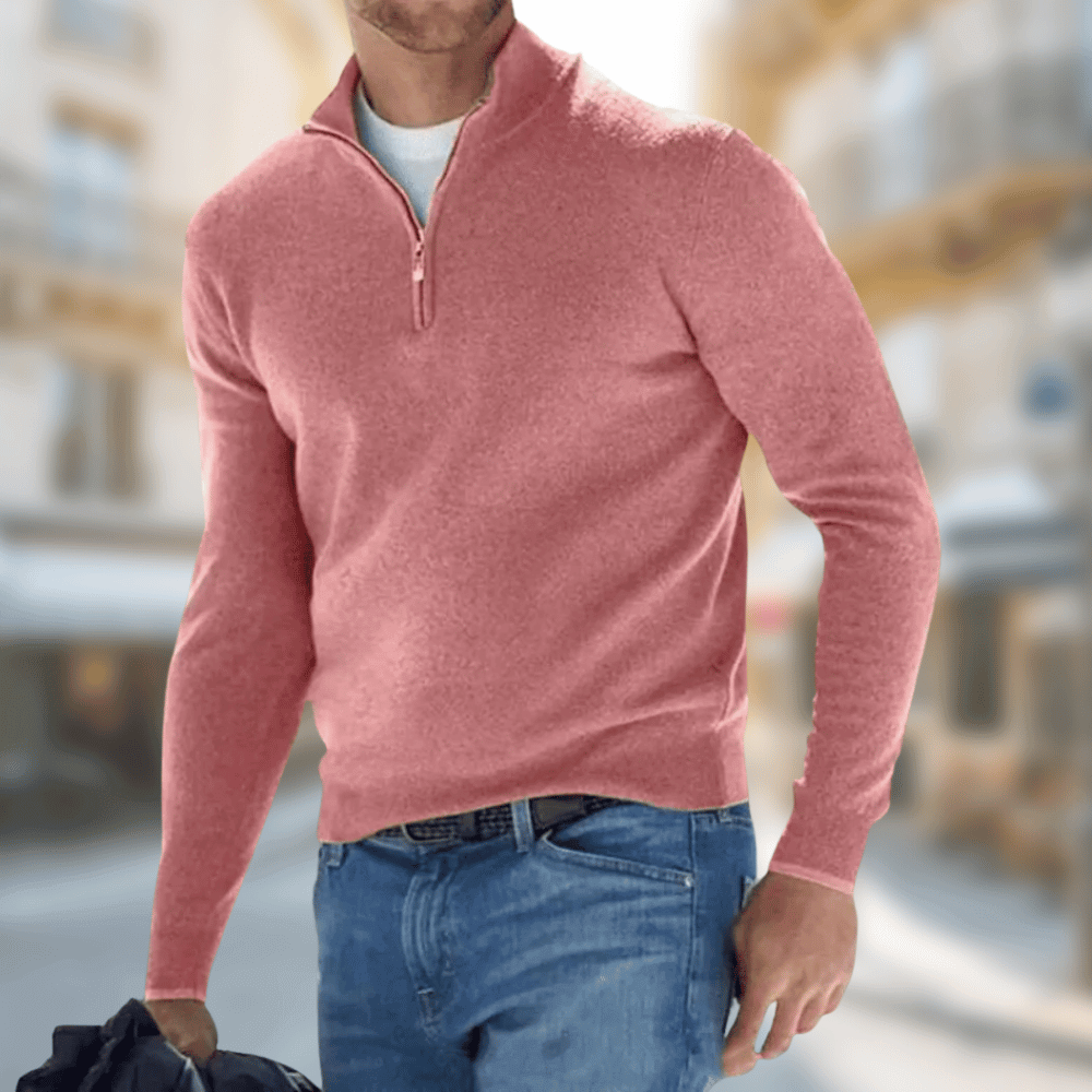 Sten beige rits kraag trui, vooraanzicht