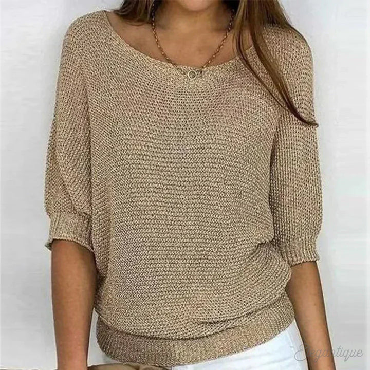 Valerie gebreide V-hals trui in beige, vooraanzicht