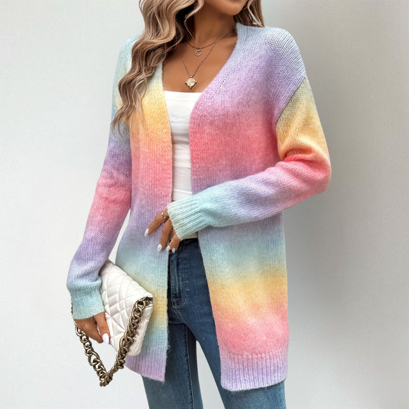 Vera vest met kleurverloop, off-shoulder gedragen
