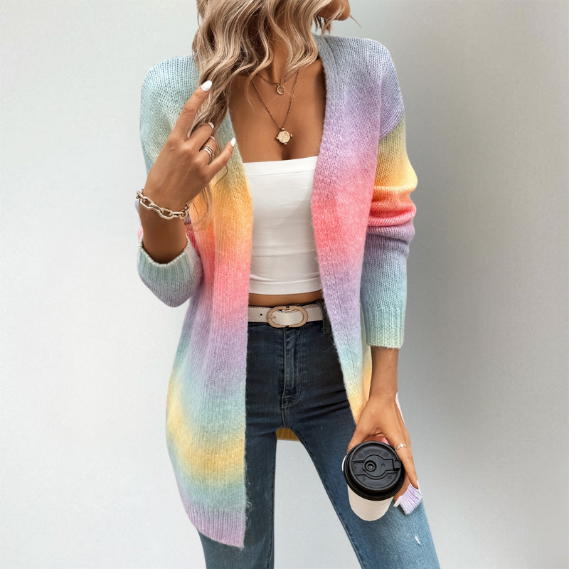 Vera vest met kleurverloop, model met handtas