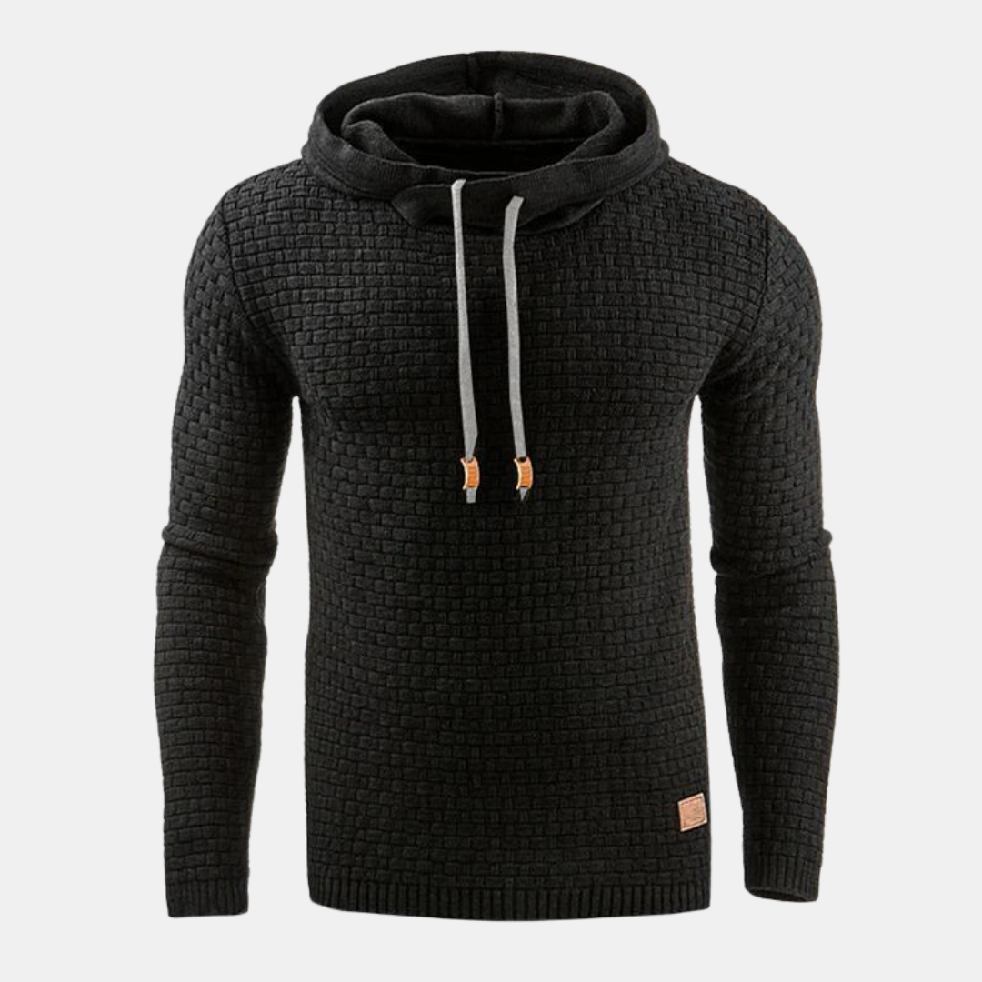 Victor zwarte capuchon hoodie met structuurpatroon, close-up