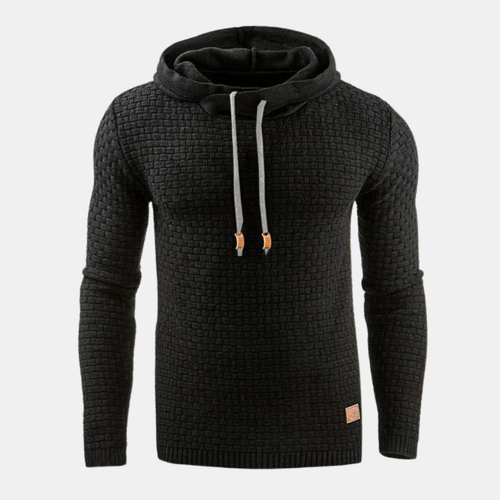 Victor zwarte capuchon hoodie met structuurpatroon, close-up