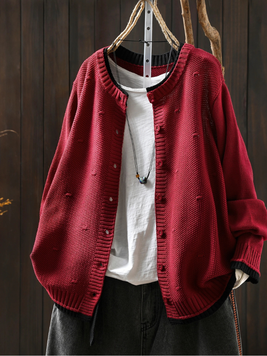 Wieke oversized gebreid vest in rood, vooraanzicht