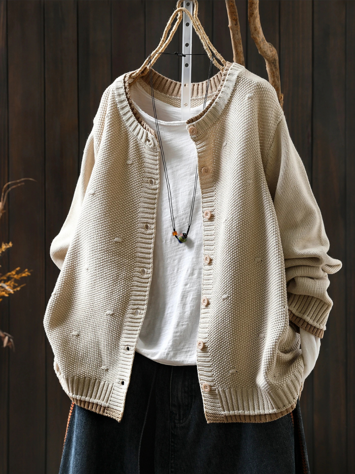 Wieke oversized gebreid vest in crème, vooraanzicht